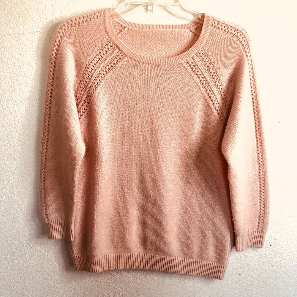 J.Crew 100% Cashmere Pale Pink Crewneck Sweater Raglan Shoulder Size M